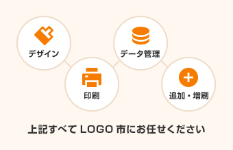 デザイン、印刷、データ管理、追加・増刷。すべてLOGO市にお任せください